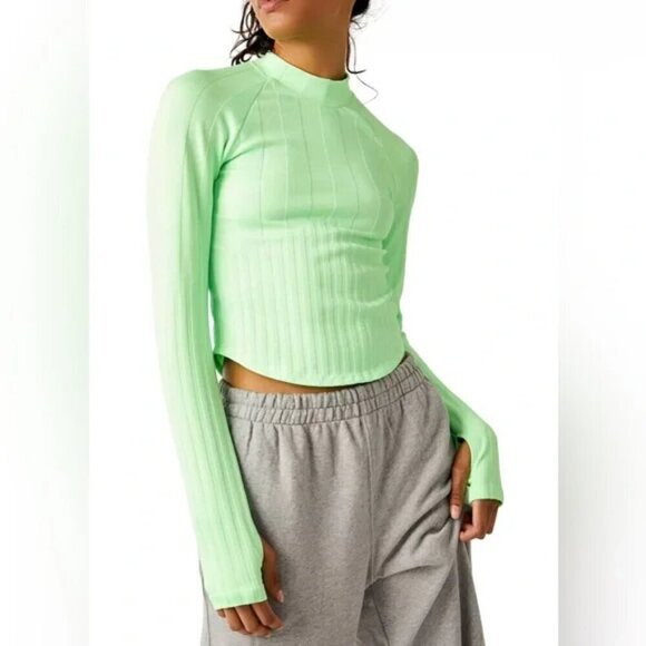 NWT Free People Movement Offside Layer Mock Neck Top in Lime Zest - Picture 1 of 7
